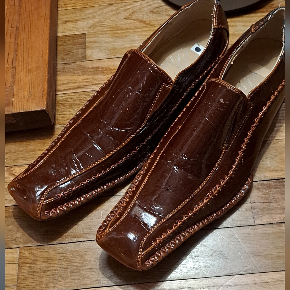 Men's Amali Brown Vegan Leather Loafers. Hand Sewn Design.